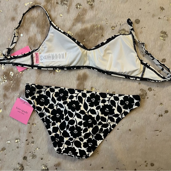 NWT Kate Spade XS Black And White Rose Two Piece Bikini - Picture 6 of 9